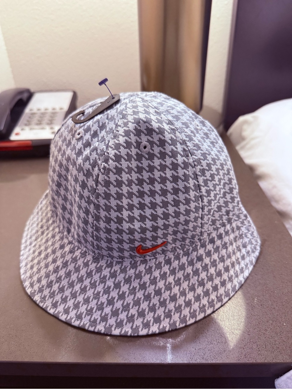 Nike Gray Houndstooth Bucket Hat with Rec Swoosh